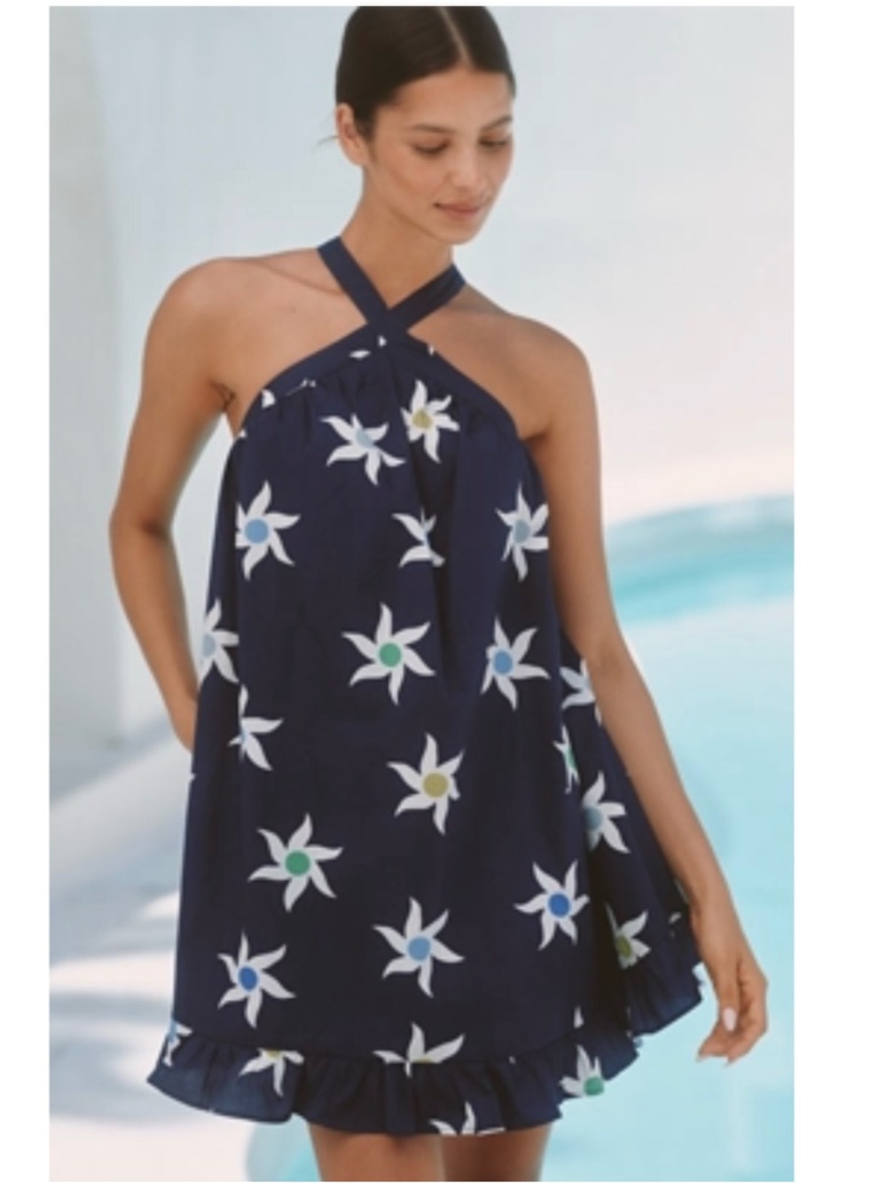NWT Anthropologie Celandine Starfish Print Halter Swing Mini Dress Blue Medium